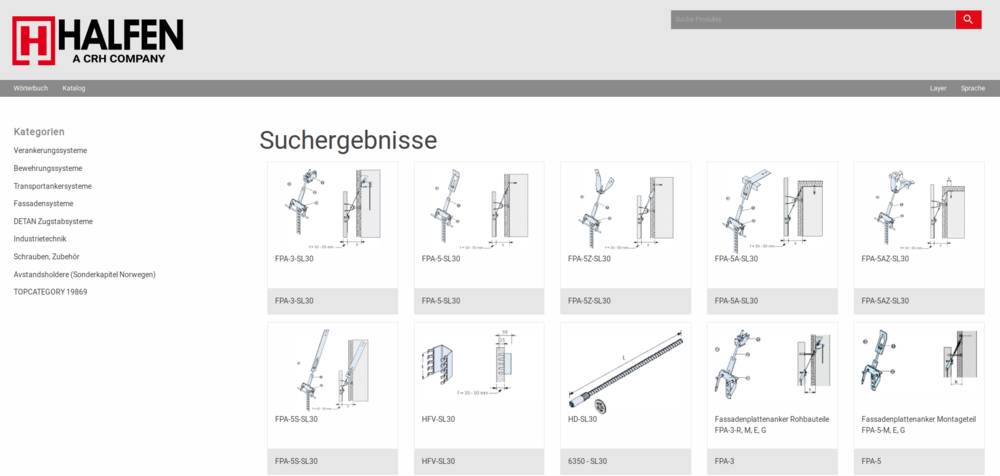 Intranet WebCatalog für Halfen Produkte