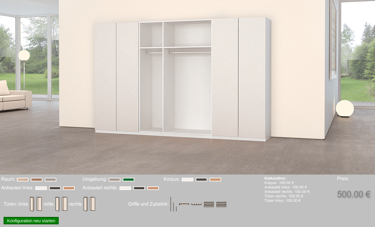 Beispiel: 3D-Produktkonfigurator für Möbel - Auswahl einer Farbvariante